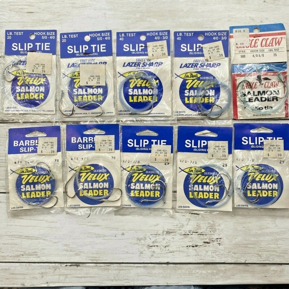 LOT Of 10 Les Davis Mix Velux Salmon Leader Eagle Slip Tie 20 40 25 4/0-3/0 - Picture 2 of 12